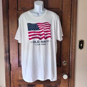 Old Navy White Tee w/American Flag & 2017 Live Free XX-Large